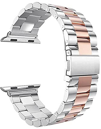 LPMPCZKZGF Correa de acero inoxidable Compatible for Apple Watch 7 SE 6 5 4 40mm 44mm 41mm banda de 45 mm Pulsera de enlace de metal compatible for iWatch 3 42mm 38mm Accesorios Watch strap(Silver-pin