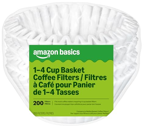 Amazon Basics Basket Coffee Filters for 1-4 Cup Coffee Makers, White, 200 Count