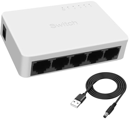 XMSJSIY Hub splitter di rete RJ45 con switch Gigabit Ethernet a 5 porte | Switch di rete RJ45 10/100/1000Mbps non gestito per dispositivi Internet del computer portatile del router