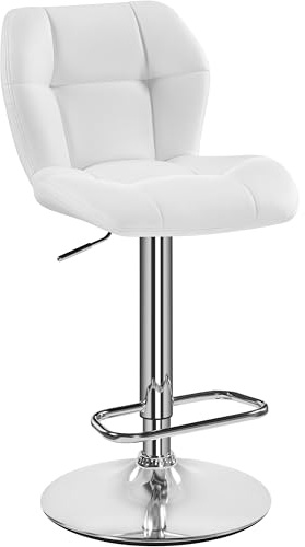 Yaheetech Taburete Alto de Cocina Taburete de Bar Silla Giratoria Blanco | Giratorio con Respaldo y Reposapies, Altura Ajustable Entre 62,5 y 84,5 cm, Acolchado PU, para Salón, Comedor, Mostrador