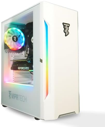 ViprTech Rebel 5.0 Gaming PC - AMD Ryzen 5 (4.2Ghz Turbo), RTX 5060 8GB, 32GB DDR4 3200, 1TB NVMe SSD, VR-Ready, Streaming, WiFi BT, RGB, Win 11 Pro, Prebuilt Desktop Computer, White