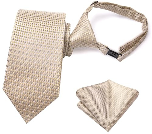 Hi-Tie Seidenkrawatten-Set für Jungen, Größe 8–11, vorgebundene Krawatten für Jungen, blau, rot, grün, Kinder-Krawatte und Einstecktuch, Set für Hochzeit, Champagner B, M