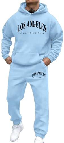 Generico Tuta da Uomo Sportiva Completa LOS ANGELES Firmate Tuta da Ginnastica due Pezzi Giacca e Pantaloni Tasche Y2k Tute Complete Traspirante Abbigliamento Sportivo Felpata Hip Hop Streetwear