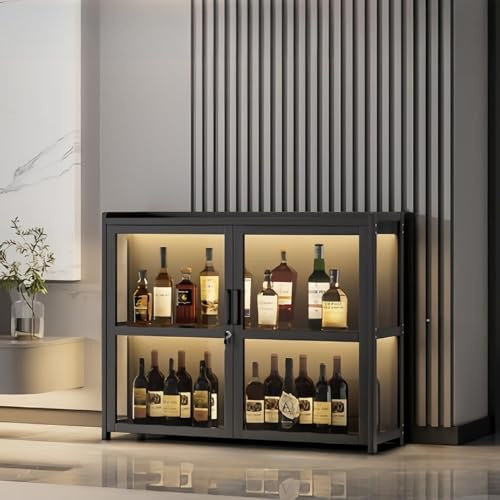 Hynbdes Wine Cabinet with Lock and LED Lights, Large Capacity Multi-layer Storage for Liquor and Wine, Easy to Clean for Home and Commercial Use