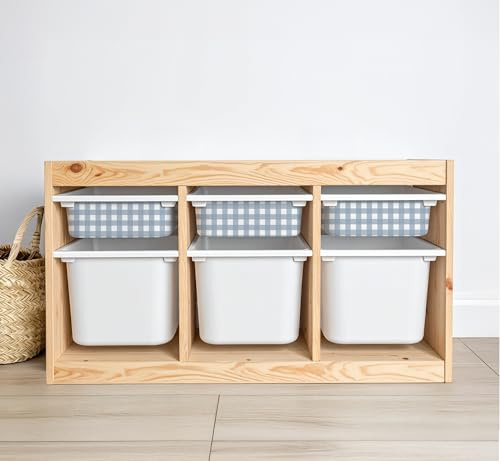 Della Bella Storage & Playroom Gingham Stickers Compatible with IKEA Trofast Boxes Kids Room, Nursery Toy Organisation Peel & Stick Easy Apply (Stickers Only) (Blue Gingham, Set- 3X Small Stickers)