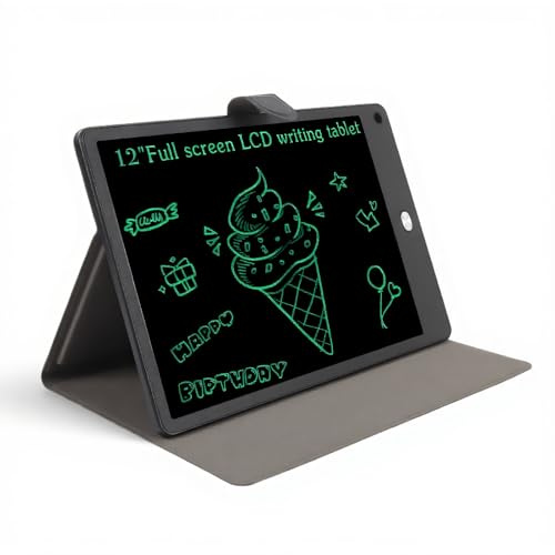 ASHATA 12 Zoll LCD Schreibtablett, Elektronisches Schreibnotizbuch mit PU Hülle, Löschbarem Zeichenblock, Wiederverwendbarem Digitalen Notizblock mit Stift, Zum Erstellen von Notizen