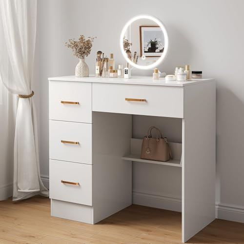 KYXBBDA White Dressing Table with 4 Drawers Multi-Purpose Makeup Desk Compact Computer Desk for Home Office Wooden Study Table 80 x 40 cm