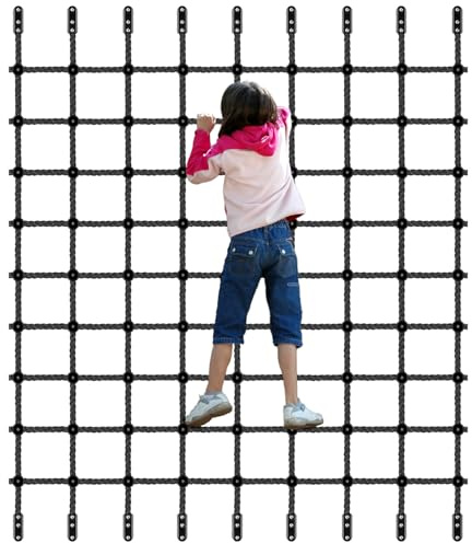 Climbing Cargo Net for Kids & Adults 80 x 139 Nylon Climbing Rope Net No Knots Safety Climbing Ladder Net for Swing Set, Treehouse Bridge, Ninja Obstacle Course, Playground, Backyard Playset Black
