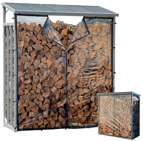 QUICK STAR Aluminium Kaminholzregal Außen 130 x 70 x 185 cm Mit Wetterschutz Transparent, Pro - 40 mm Aluprofil, Grau, Wetterfest, Kapazität 1,6 m³ (2,5 SRM), L Garten Kaminholzunterstand Stapelhilfe
