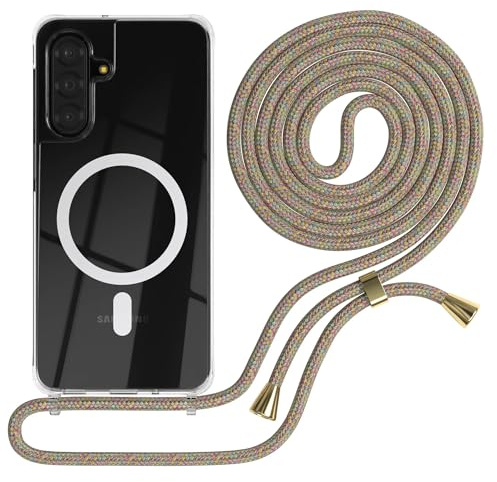 EAZY CASE - Handykette kompatibel mit Galaxy A17 Kette zum Umhängen Stoßfest Handyhülle für Galaxy A17 Silikon Hülle mit Band Handytasche Transparent als Fallschutz in Rainbow