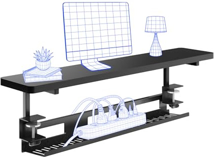FlexiSpot Monitorerhöhung mit Kabelmanagement, Schreibtisch Aufsatz, klemmbare Schreibtischablage, Schreibtischregal mit Klemme, Aufbewahrungsregal für höhenverstellbare Schreibtische, Schwarz