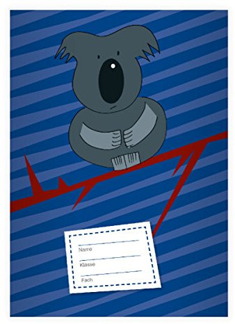 Kartenkaufrausch 4 Süße Koala DIN A4 Schulhefte, Rechenhefte auf Streifen auf blau Lineatur 22 (Kariertes Heft)