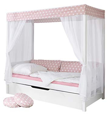TiCAA Himmelbett Rosa 310 Kiefer Weiß (Rosa/Weiß Stern)