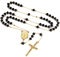 FaithHeart Rosenkranz Kreuzkette mit Mariabild Kette Kreuz Damen Herren Gold Rosenkranzkette Schwarze Perlen Orthodoxes Halskette Edelstahl Cross Necklace Gebetskette Rosary Necklace Schmuck