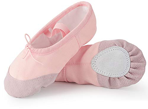 Soudittur Ballettschuhe Mädchen Tanzschuhe Ballerinas Damen Ballettschläppchen Kinder Geteilte Ledersohle in Rosa in Gr. EU 28