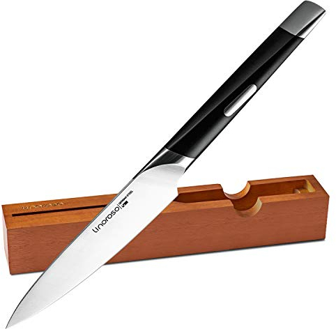 Linoroso Paring Knife 4.5 in - Extra Sharp Small Kitchen Knife, German High-Carbon Stainless Steel, Precision Forged, For Fruits and Peeling - Mako Series with Exquisite In-Drawer Knife Block