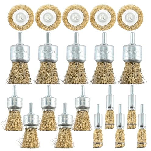 DEDC 15pcs Cepillo de Alambre copas de Alambre Recubierto de Latón con Asa de 1/4 pulgada Accesorios Herramienta para Taladros Lijadoras Eliminación de Óxido Corrosión Pintura Pulir