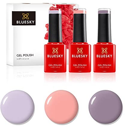BLUESKY Gel Polish, Gel Nagellack Set - Spring, Just Ride SS2001, Tulip Lover SS2008, Out and About SS2010, 3 x 5 ml Rosa, Lila, Pastel