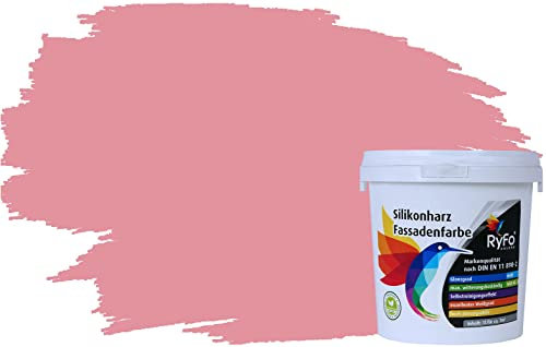 RyFo Colors Silikonharz Fassadenfarbe Lotuseffekt Trend Lachs 1l - bunte Fassadenfarbe, weitere Rot Farbtöne und Größen erhältlich, Deckkraft Klasse 1