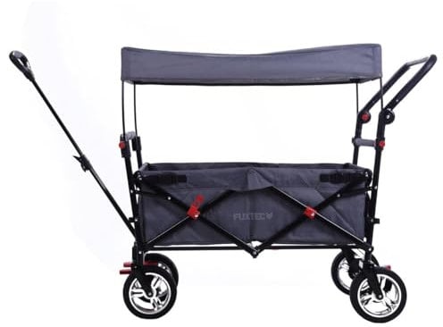 FUXTEC Folding Wagon for Kids to Sit In – Hand Cart, Garden Trolley, Stroller, Outdoor Transport, Fishing, Hiking, Removable Canopy, Push Handle/Pull Rod, Dual Brake System – CT700 Grey