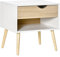 HOMCOM Table de Chevet, Table de Nuit, avec tiroir, Design Moderne, Pieds en Bois Massif, 50 x 39 x 51 cm, Blanc et Bois Naturel