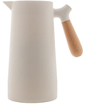 Wolff - White Thermal Coffee Carafe – 34oz / 1L Insulated Carafe - Food-Safe Plastic Exterior and Glass Liner, Wood-Style Handle – Keeps Drinks Hot or Cold, Leakproof Coffee and Tea Dispenser