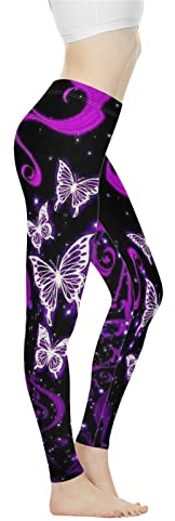 Biyejit Purple Butterfly Yoga Pants for Women High Waisted Workout Pants for Gym Home Sports