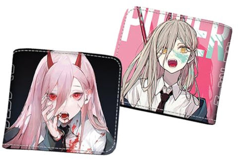 WANHONGYUE Men's Bifold Wallet Chainsaw Man Anime Picture Printed Wallets for Women with 6 Slots 1 ID Windows Black/2