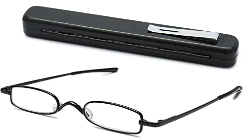 Lanomi Mini Schmal Lesebrille Herren Damen Metall Klassische Kleine Federscharnier Lesehilfe Brille mit etui Schwarz Sehhilfe 2.0