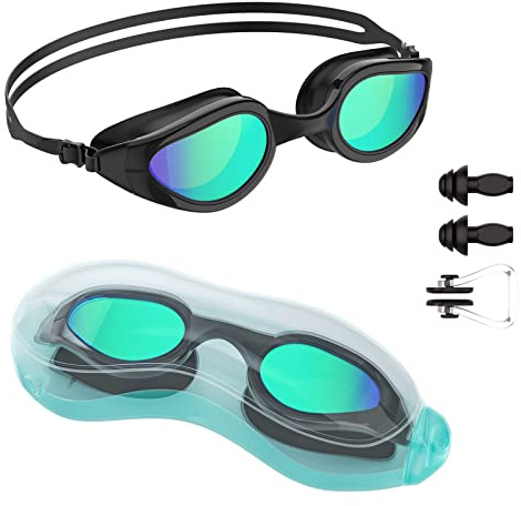 Tuocal Gafas de natación, antivaho, sin fugas, protección UV, resistente al agua, gafas de natación con puente nasal de silicona suave para adultos, mujeres, hombres, mujeres, hombres, jóvenes, niños,