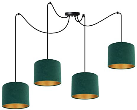 Light-Home Milan Spider Hängelampe - Hängeleuchte in Spinnenform - Deckenlampe – Spinne Lampe mit 4 Kopf - Hängeleuchte aus Metall und Stoff - E27 - Grün und Gold
