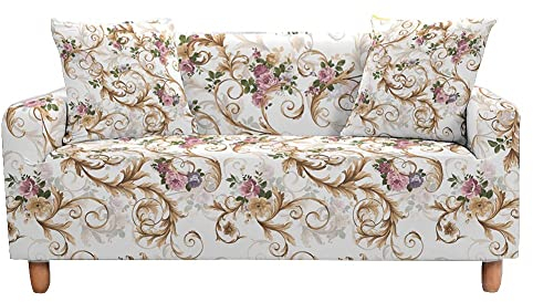 Highdi Klassisch Vintage Sofabezug Sofaüberwürfe für 1/2/3/4 Sitzer, Armlehnen Sofa Cover Elastisch Stretch Antirutsch Sofa Cover Sofahusse Couchbezug Möbelschutz (2 Sitzer,Barock)
