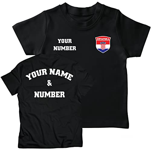 lepni.me Kinder Kroatien Fußball T-Shirt mit Ihrer Namen und Nummer | Kroatische Flagge Abzeichen Personalisierte Trikot Weltmeisterschaft 2022 (12-13 Jahre Schwarz Mehrfarben)