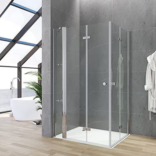 Eckeinstieg Duschkabine Falttür Drehfalttür 140x90x187cm mit Duschablage Duschabtrennung Duschwand Glas Duschtür faltbar 5mm ESG Glas nach innen und außen öffnen Montage rechts oder links möglich