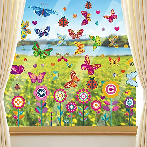 Fensterbilder, 109 Stück Schmetterlinge Fensteraufkleber, Schmetterlings Fensteraufkleber, Selbstklebend Fenstersticker Blumen, Frühling Fenster, Frühling Fenster Anti-Kollision Fenster Deko