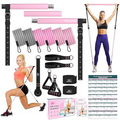 Pilates-Stangen-Set mit Widerstandsbändern, multifunktionale Yoga-/Pilatesstange mit robuster Metallschnalle, tragbare Fitness-Studio, Pilates, Widerstandsstange für Frauen, Ganzkörpertraining (9 - 68