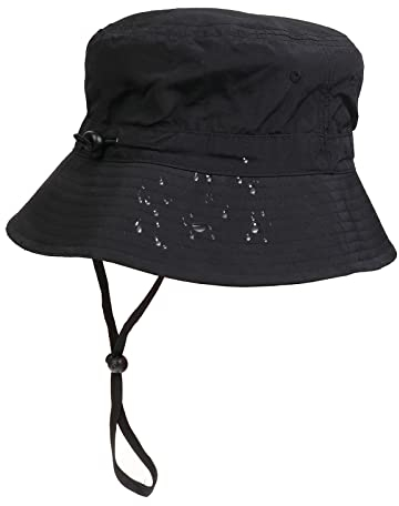 NiceYnn Wasserdichte Eimer-Regenhüte, Damen und Herren, Übergröße, schnelltrocknend, verstellbar, verstaubar, winddicht, Fischerhut mit breiter Krempe, UPF 50+ Sonnenhüte, #D Schwarz, L