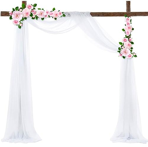 Hochzeit Vorhang Hochzeitsbogen, Hyacinthy Hintergrund Chiffon Stoff Weiß Tüll Pelmet Freihand Dekoration Hochzeitsbogen Dekor Bogen Vorhänge Kreis Rahmen für Baby Dusche Party Zeremonie 75 x 600 cm