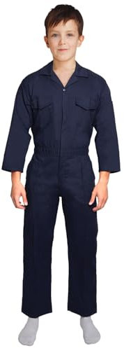 WickedFun® Children's Coverall Boiler Suit - Heavy Duty Lightweight Overall Protective Safety Work Wear Multi Pocket Suit With Full Button Closure Elasticated Waist (Blue, 10-12 Years)