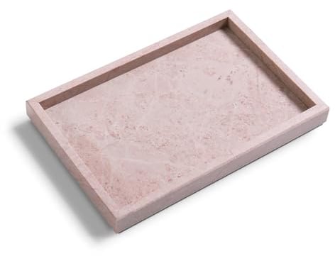 Yew & Tulip Natural Pink Marble Vanity Tray, Nature Rose Cream Marble Serving Tray for Bathroom, Kitchen, Vanity, Home Decor, Wedding etc. (12 x 8 x 1.2)