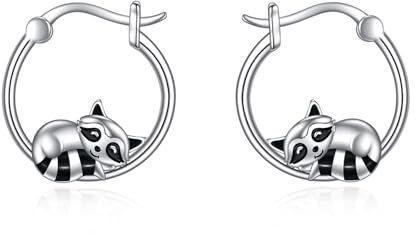Waschbär Ohrringe für Damen Mädchen Creolen Ohrringe 925 Sterling Silber Waschbär Schmuck Tier Geschenk
