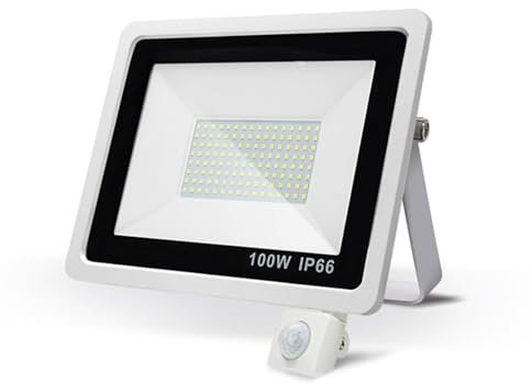 EOCOYAR Projecteur LED Détecteur de Mouvement PIR 220V 10W Réflecteur Blanc Chaud Étanche IP66 Éclairage à Induction pour l'extérieur Spot LED pour Jardin, Patio, Garage, Entrée