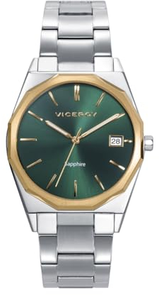 Viceroy 42449-67 Herrenuhr, Stahl, zweifarbig, grünes Zifferblatt, Armband