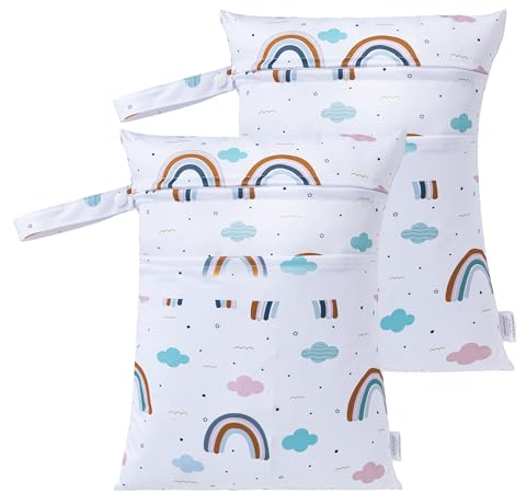 HBselect 2 Stück Nasstasche Wetbag Kindergarten wiederverwendbar Wet Dry Bag Windeltasche Nassbeutel Personalisiert for Baby Regenbogen nach Regen