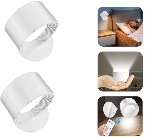 Anpro 2 Stück LED Wandlampe Innen 3 Farbtemperaturen mit Akku Dimmbar Fernbedienung und Touch Control 360° drehbar Wandlicht RGB Wandleuchte kabellos für Wohnzimmer,Schlafzimmer, Flur und Treppenhaus