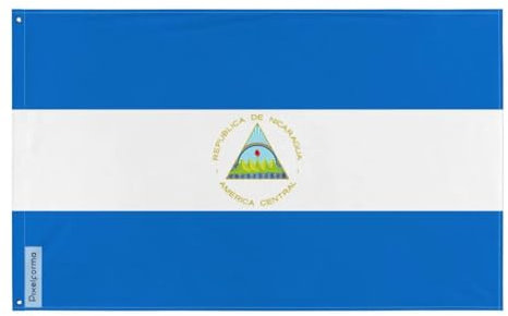 Pixelforma Bandera de Nicaragua en varios tamaños, 100% poliéster impresión con doble dobladillo 6. 10 ojales de 160 x 240 cm