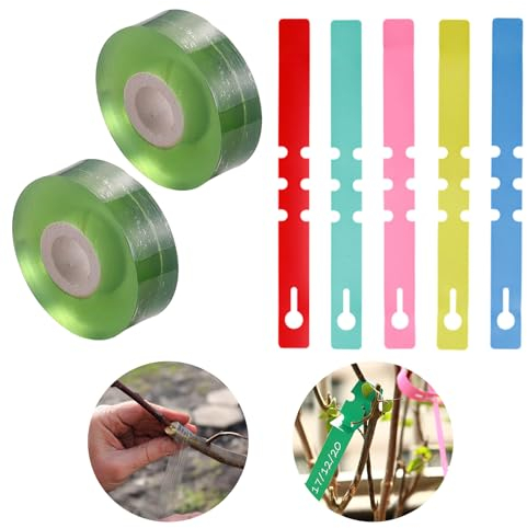 2 Stück Pfropfbänder, 5 Stück Kunststoff Baum Etiketten, Selbstklebendes Pfropfband, Transparent Veredelungsband, Dehnbare Pfropfen Band, für Pflanzen, Blumen, Obstbäume, Tomatenveredelung