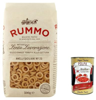 Italian Gourmet Anelli siciliani N°23 Pasta 10 x 500g Lenta Lavorazione | Aus Hartweizengrieß, al bronzo gezogen, raue Oberfläche für Saucen, ideale, Gesamtnettogewicht 5 kg + Kostenlos Polpa 400g