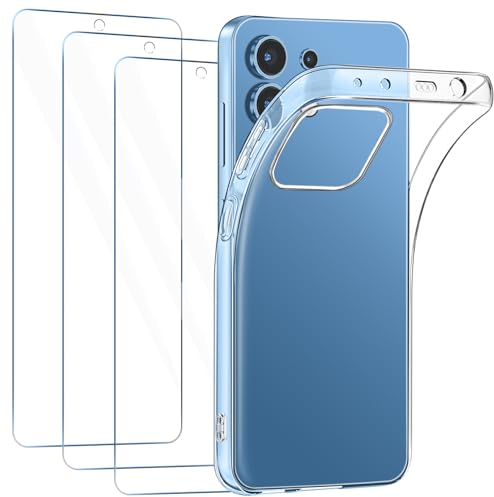 FLLAO HandyHülle Kompatibel mit Xiaomi Redmi Note 13 4G Hülle mit 3 Stück Schutzfolie, Durchsichtig Case Transparent Silikon TPU Schutzhülle Premium 9H Gehärtetes Glas