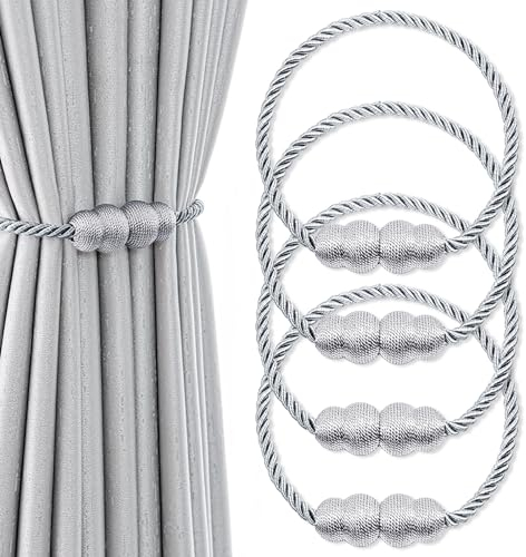 Xiuyer 4 Stück Magnetische Gardinen Raffhalter,Gardinen Halter Mit Magneten Vorhang Halter Raffhalter Für Gardinenklammern Vorhänge Zuhause Büro Dekoration Vorhang Raffhalter Gardinen (Grau)